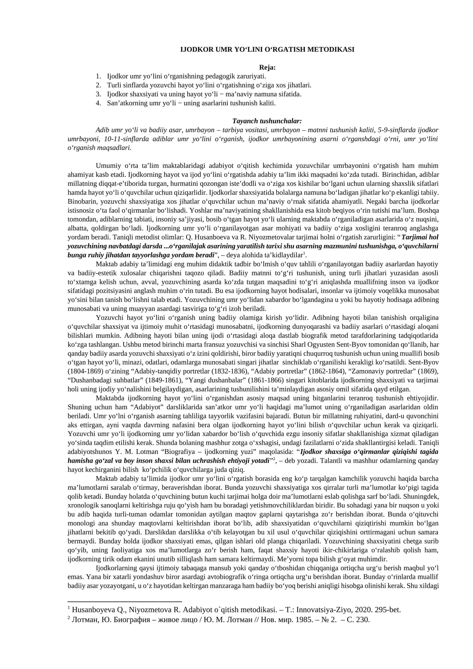 Ijodkor umr yo‘lini o‘rgatish metodikasi 1