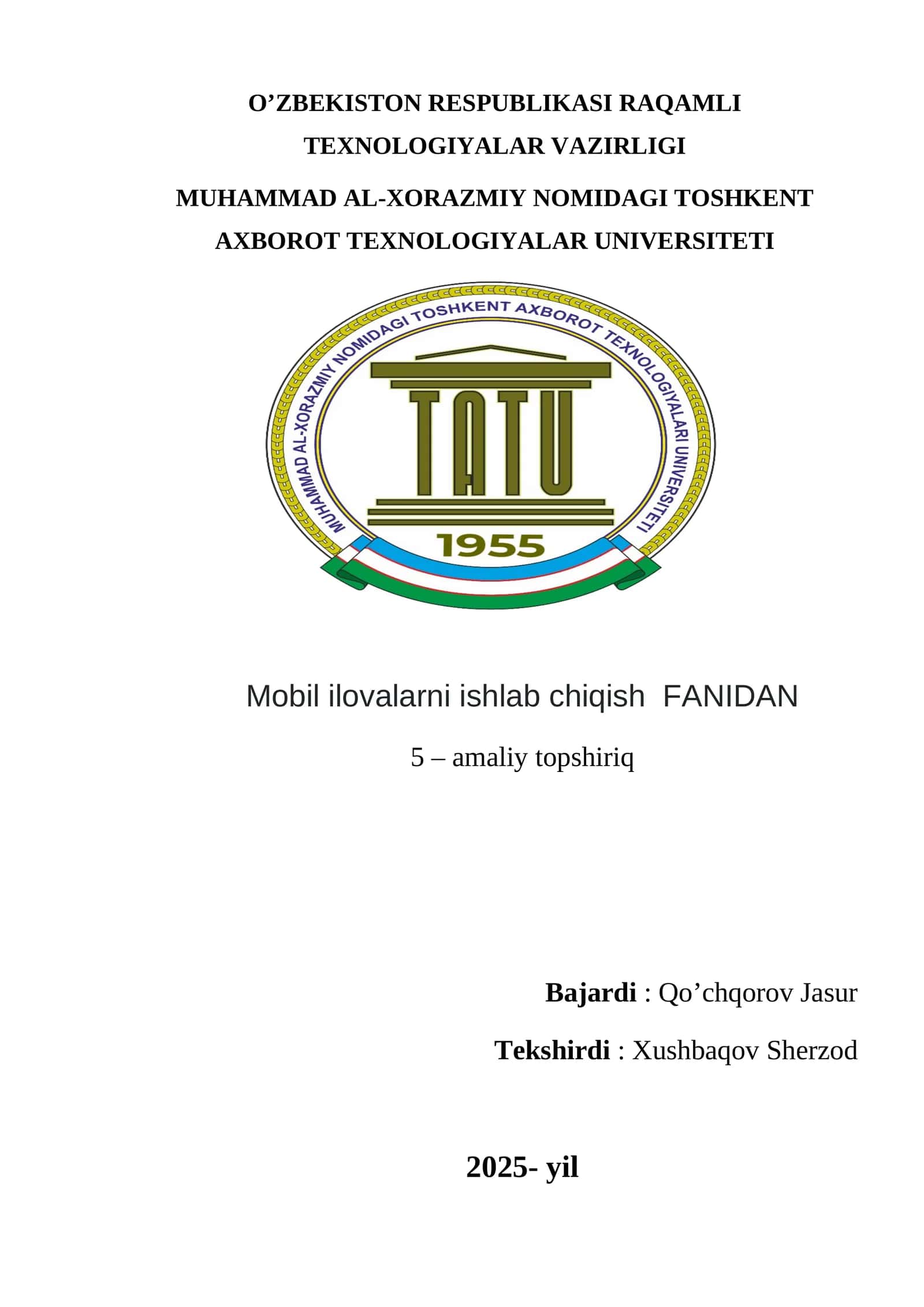 Mobil ilovalarni ishlab chiqish FANIDAN 1