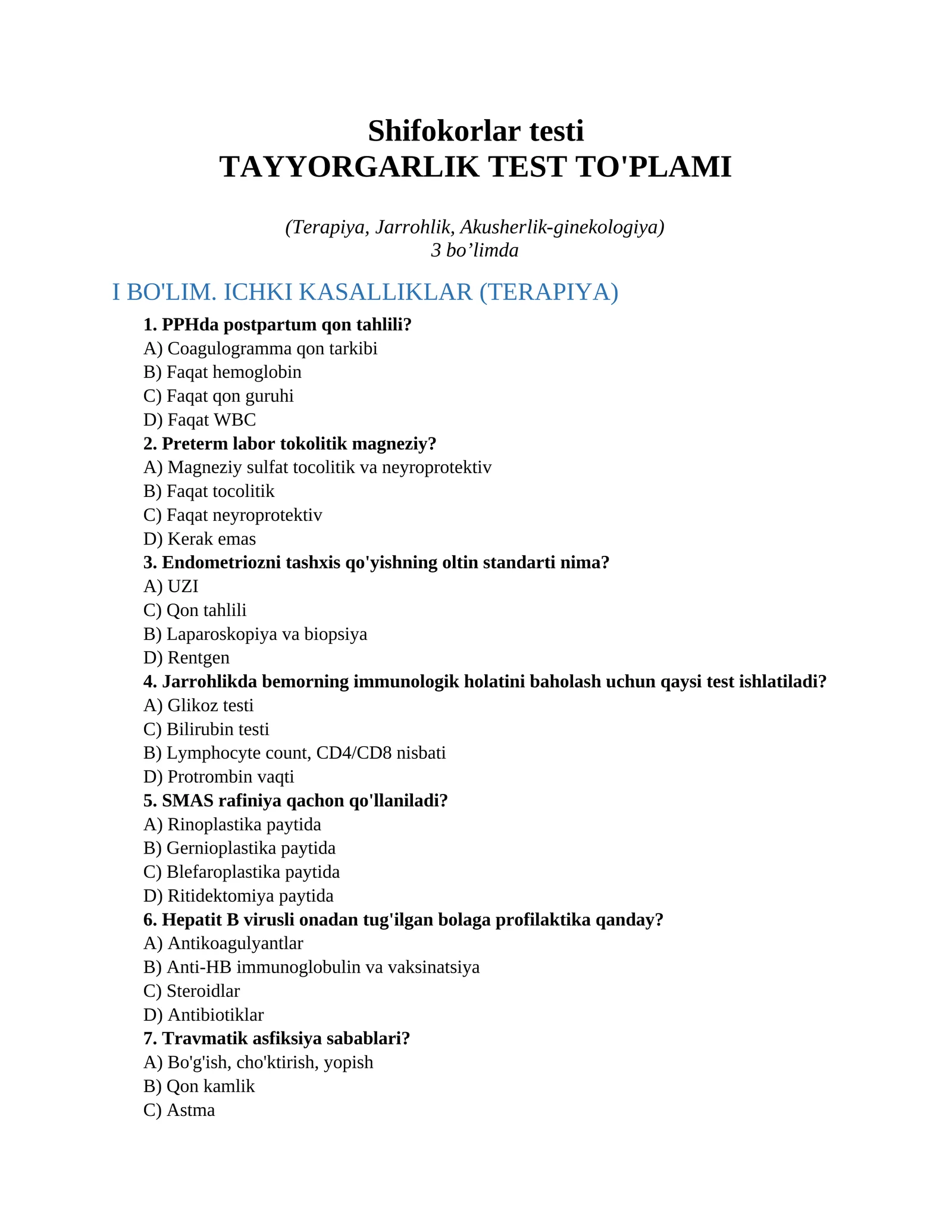 Shifokorlar testi 1
