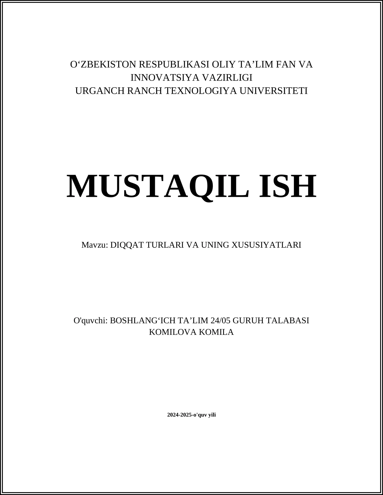 DIQQAT TURLARI VA UNING XUSUSIYATLARI 1
