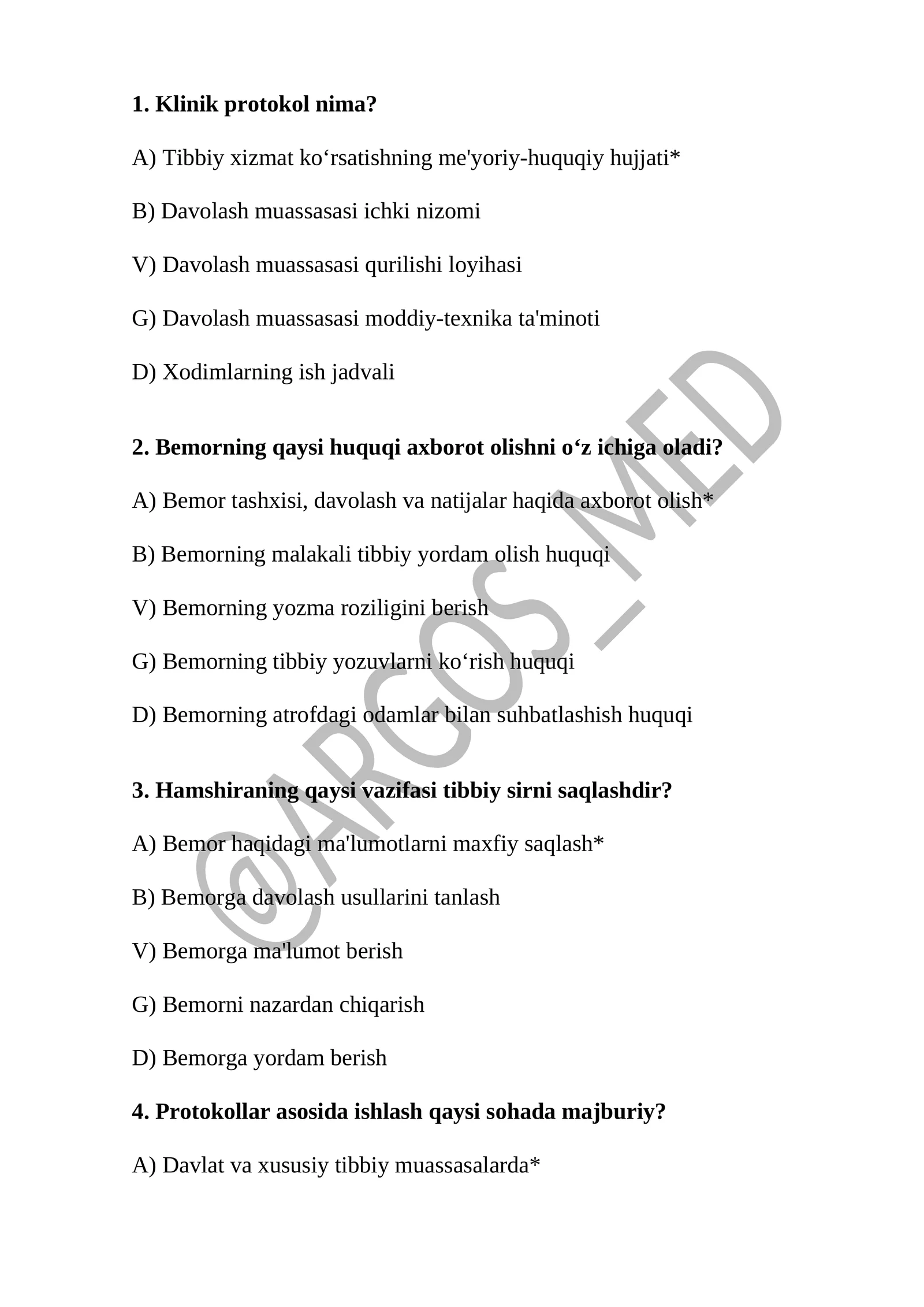 Oila salomatligi test argos savol javoblari 1