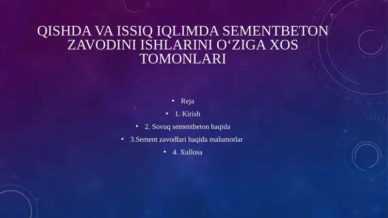 Qishda va issiq iqlimda sementbeton zavodini ishlarini o‘ziga xos tomonlari 1