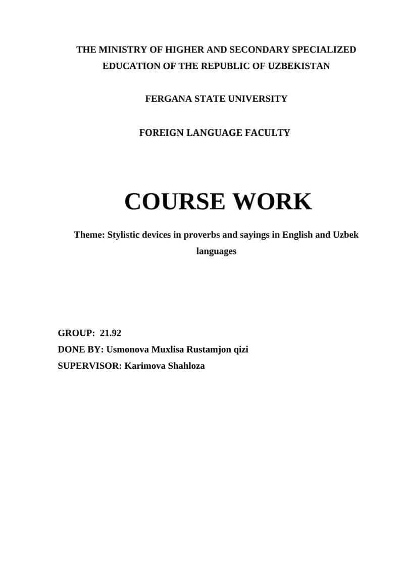Stylistic devices in proverbs and sayings in English and Uzbek languages 1