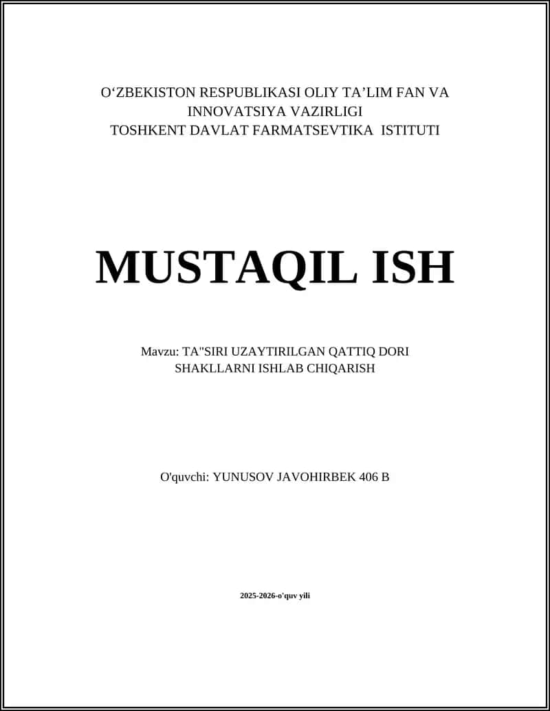 TA"SIRI UZAYTIRILGAN QATTIQ DORI SHAKLLARNI ISHLAB CHIQARISH 1