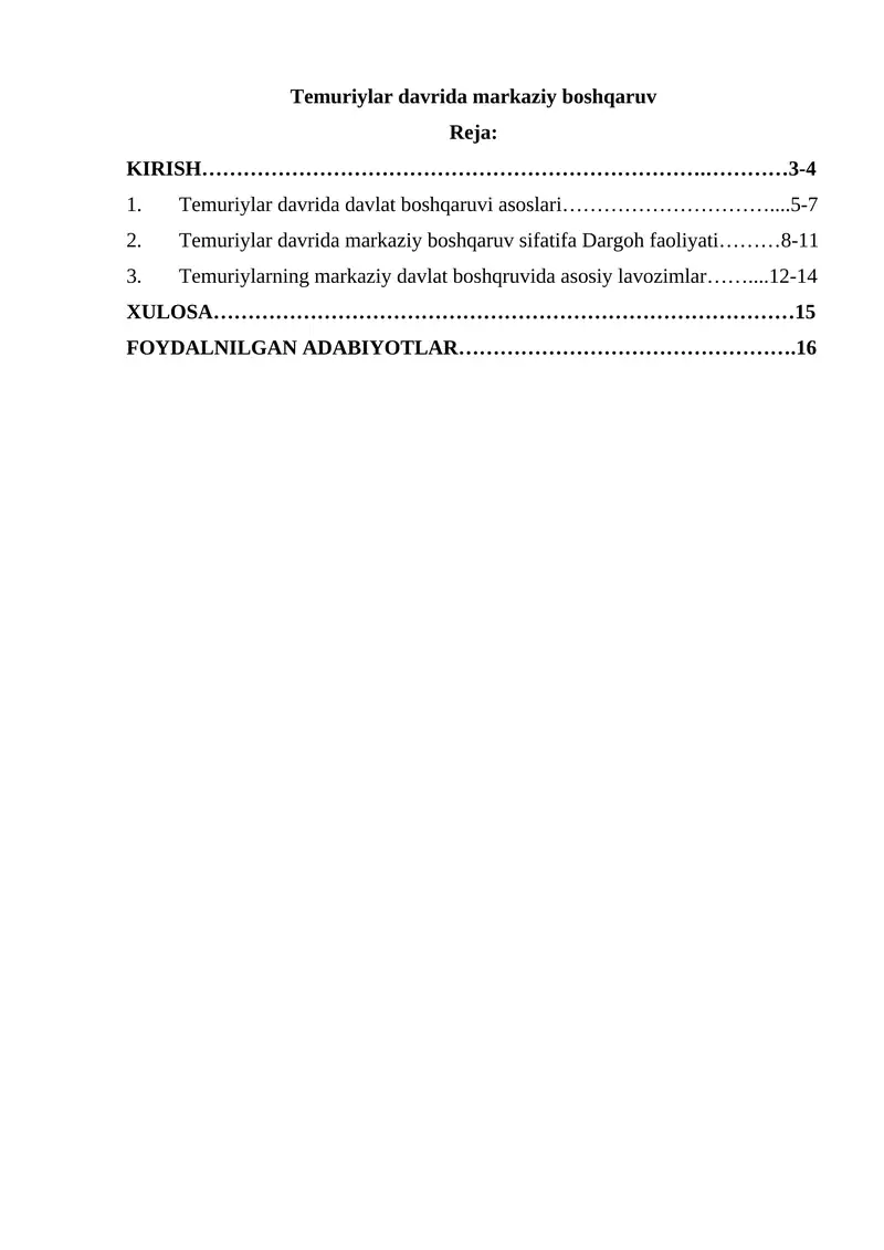 Temuriylar davrida markaziy boshqaruv 1