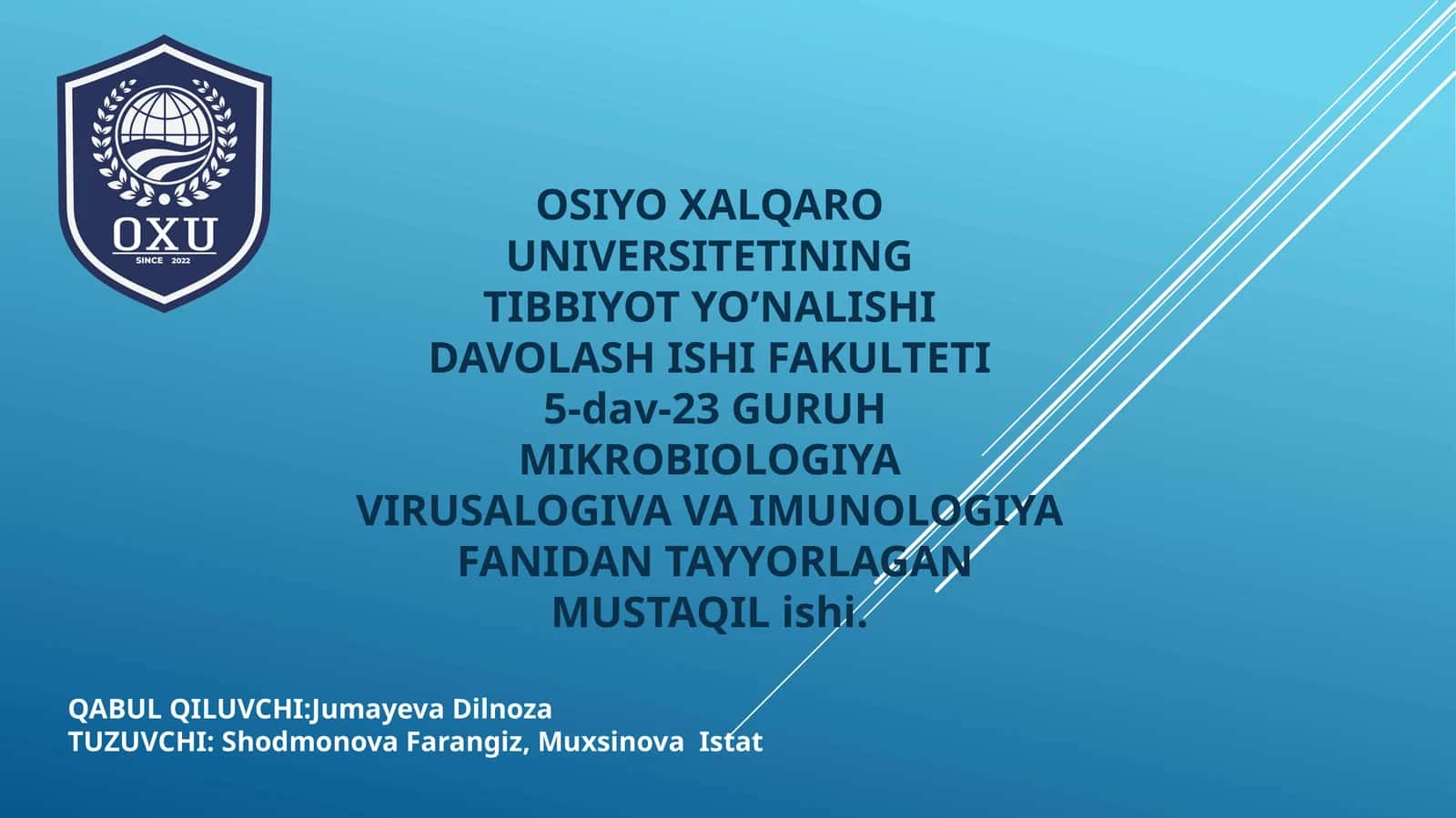 Leptospirozlar morfologiyasi, strukturasi, tarqalganligi, keltirib chiqaruvchi kasalliklari, laboratoriya diagnostikasi 1