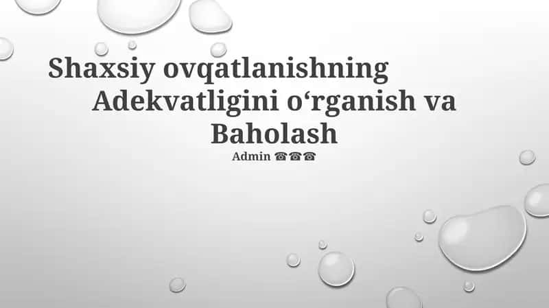 Shaxsiy ovqatlanishning adekvatligini oʻrganish va Baholash 1