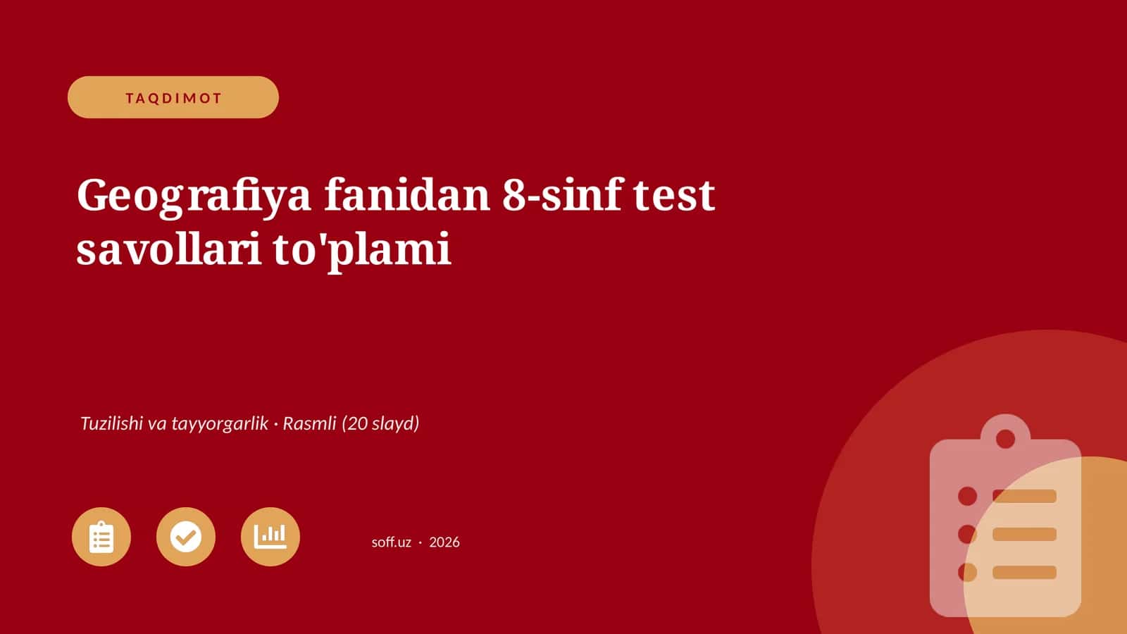 Geografiya fanidan 8-sinf test savollari to'plami 1