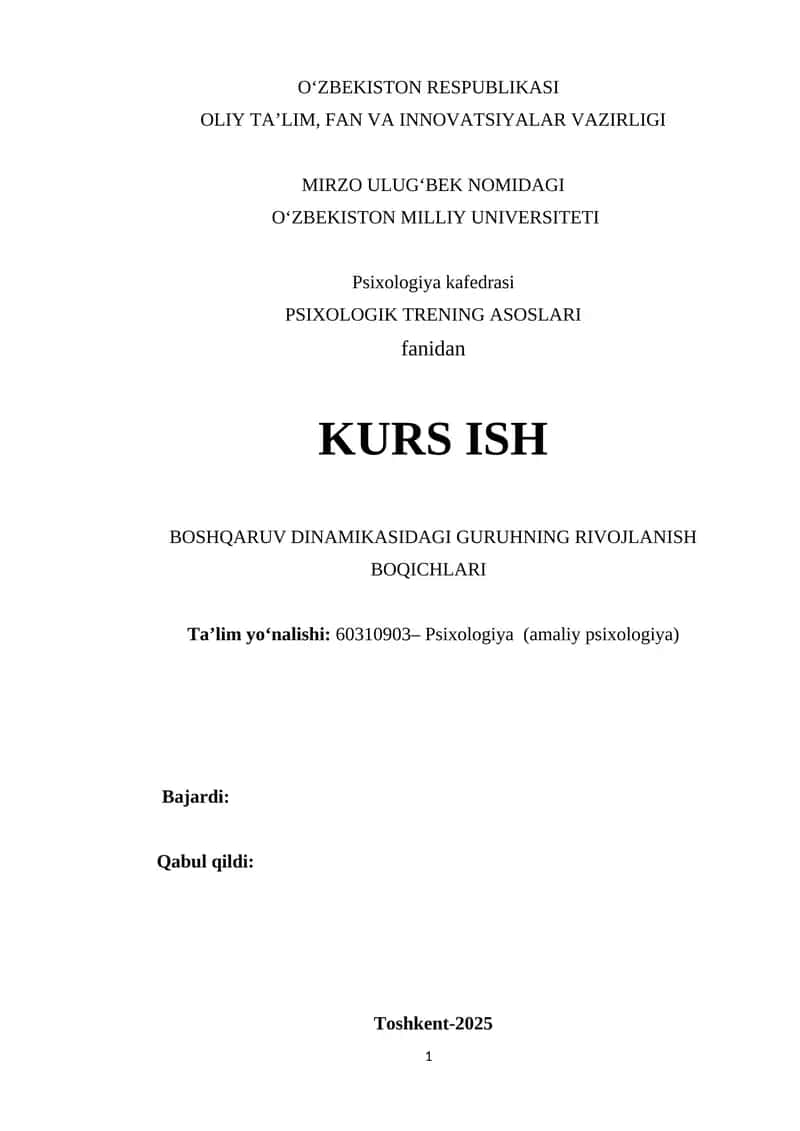 BOSHQARUV DINAMIKASIDAGI GURUHNING RIVOJLANISH BOQICHLARI 1