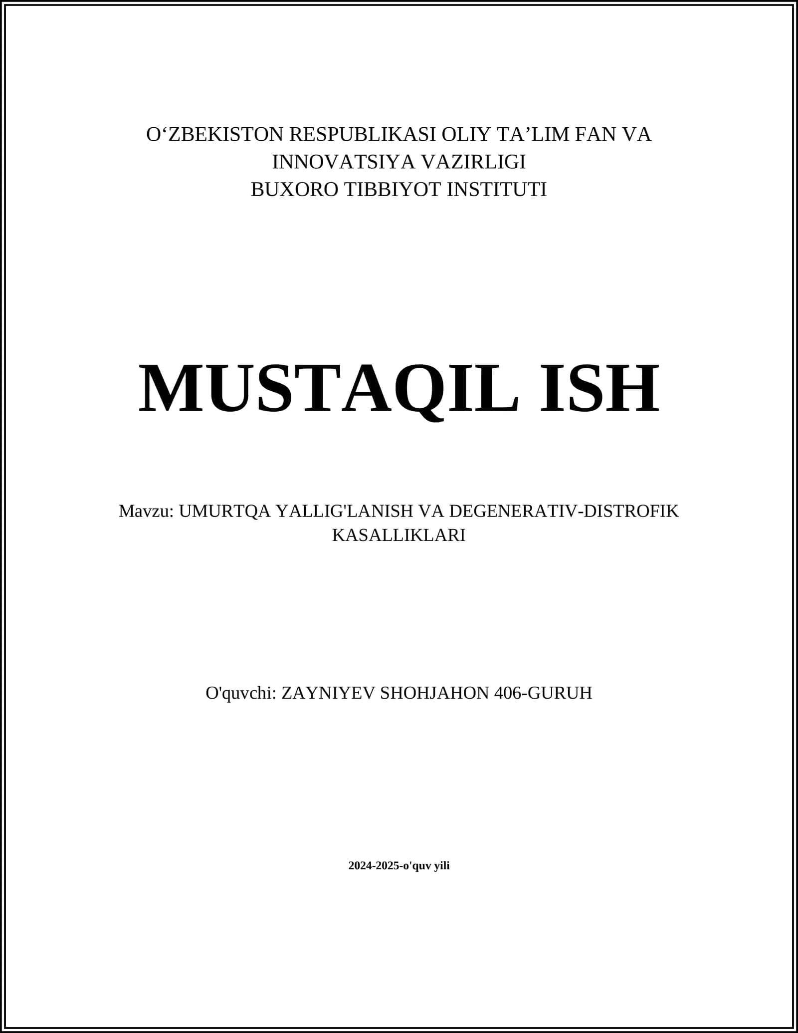 UMURTQA YALLIG'LANISH VA DEGENERATIV-DISTROFIK KASALLIKLARI 1