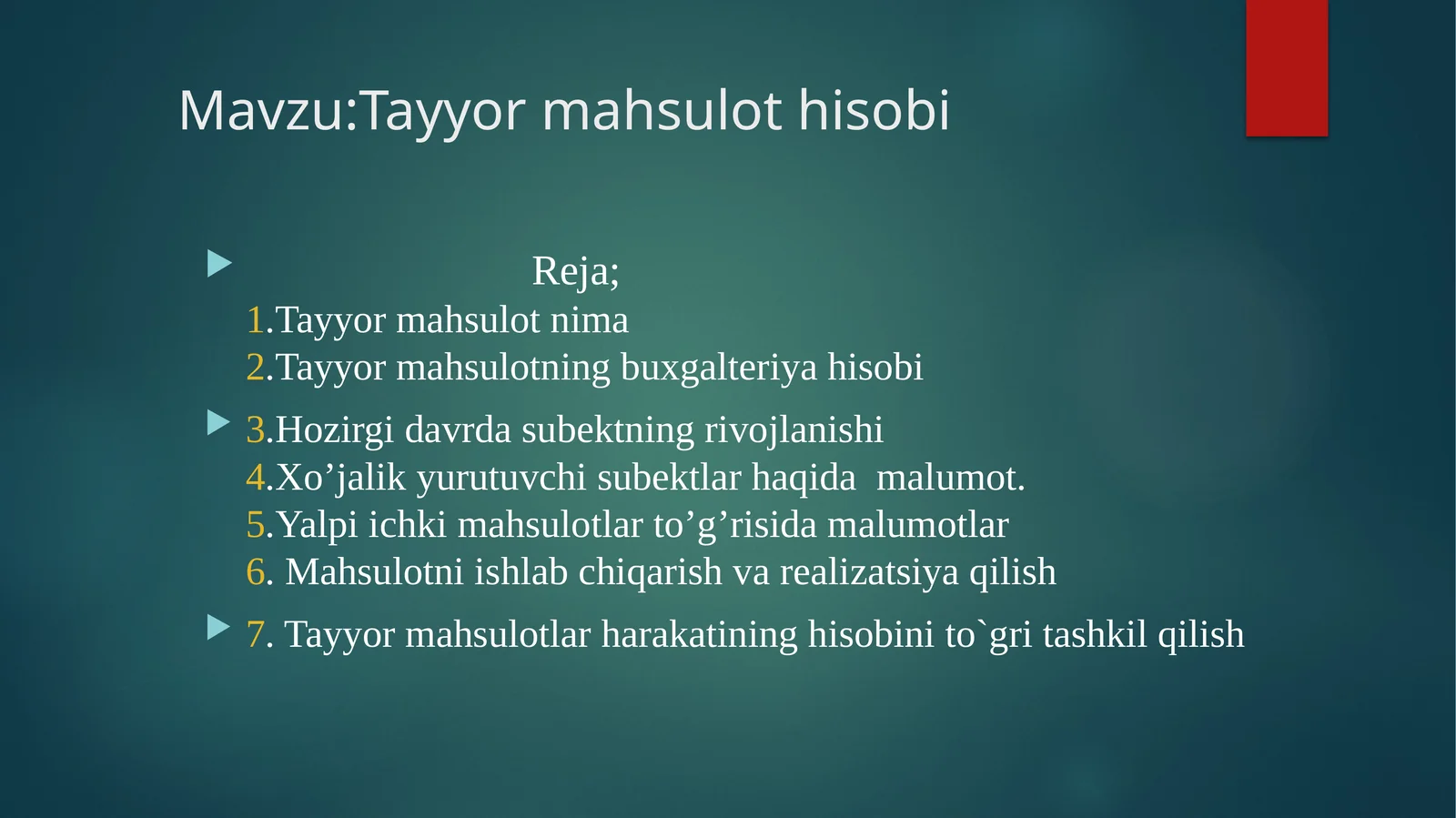 Tayyor mahsulot hisobi 1