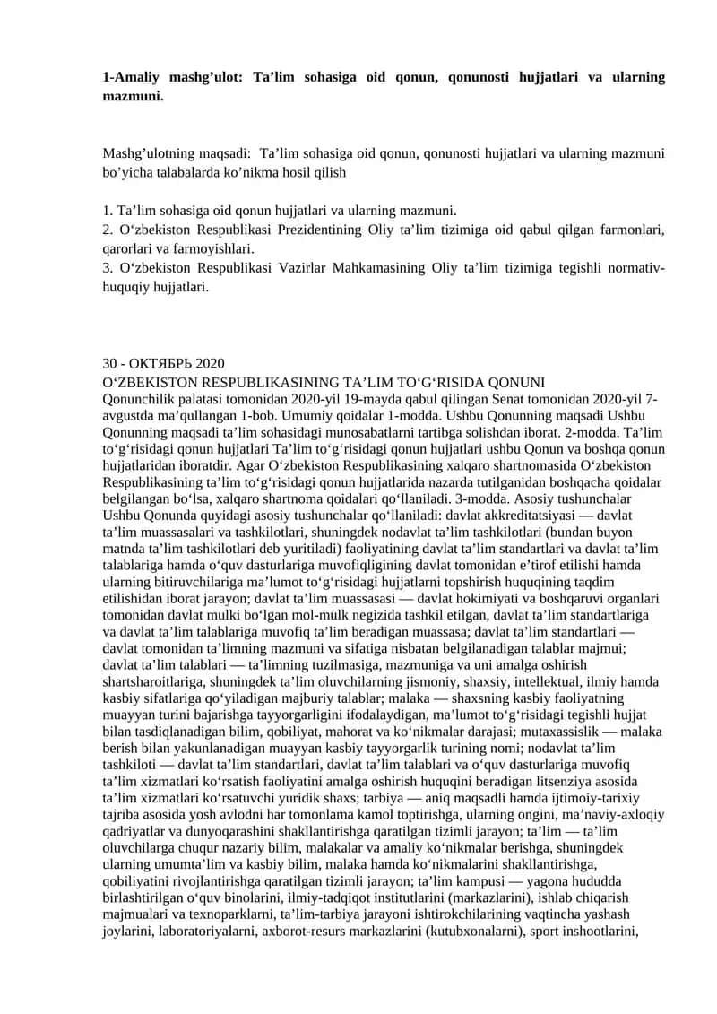 O‘zbekiston Respublikasining Ta’lim To‘g‘risida Qonuni 1