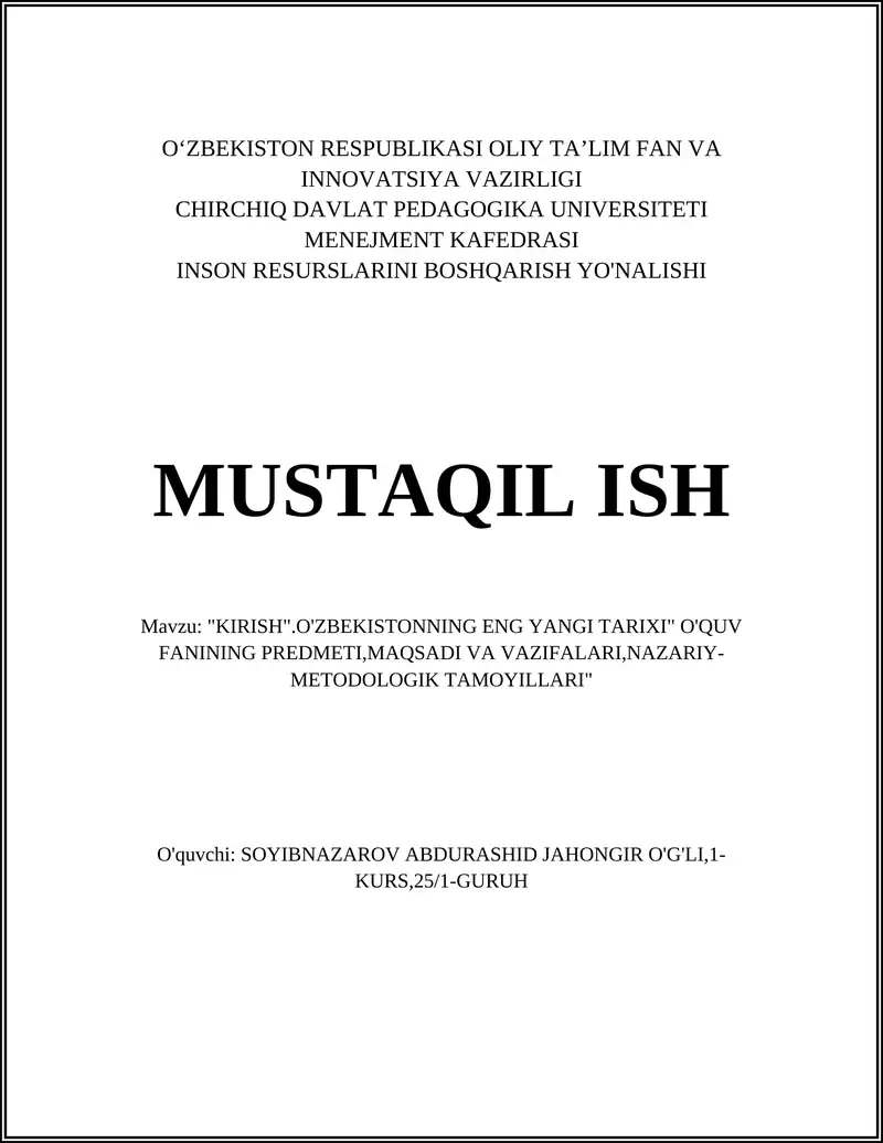 O'zbekistonning eng yangi tarixi 1