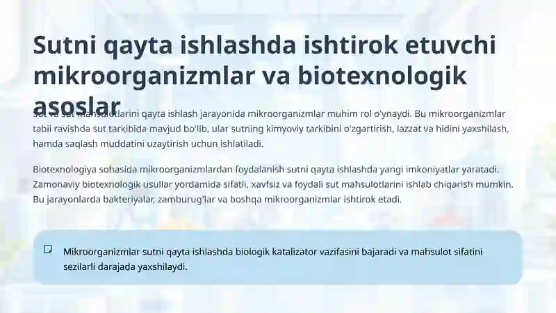 Sut va sut mahsulotlarini qayta ishlash mikroorganizmlari