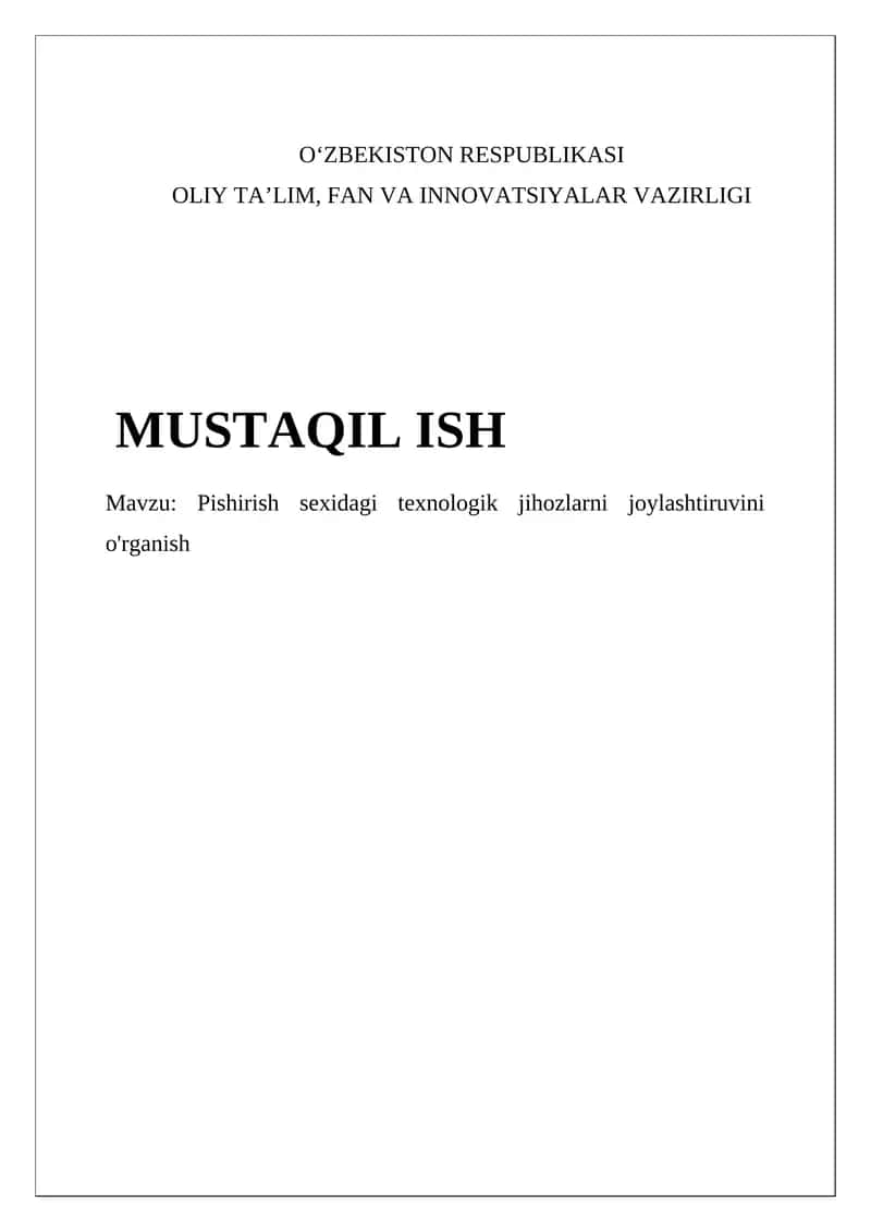 Texnologik jihozlarni non mahsulotlari sektorida joylashtirishni o'rganish 1