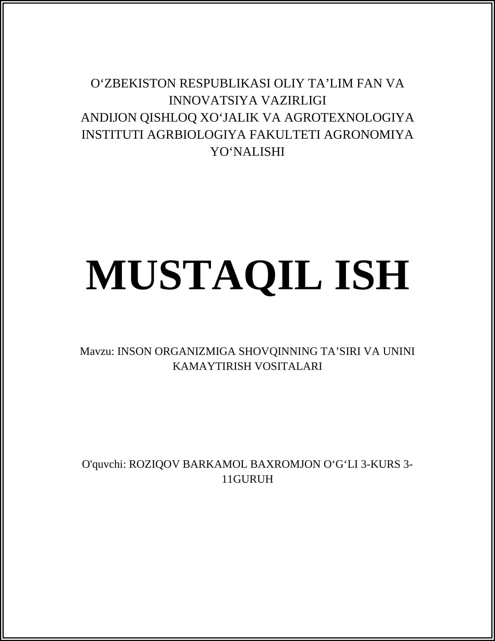 INSON ORGANIZMIGA SHOVQINNING TAʼSIRI VA UNINI KAMAYTIRISH VOSITALARI 1
