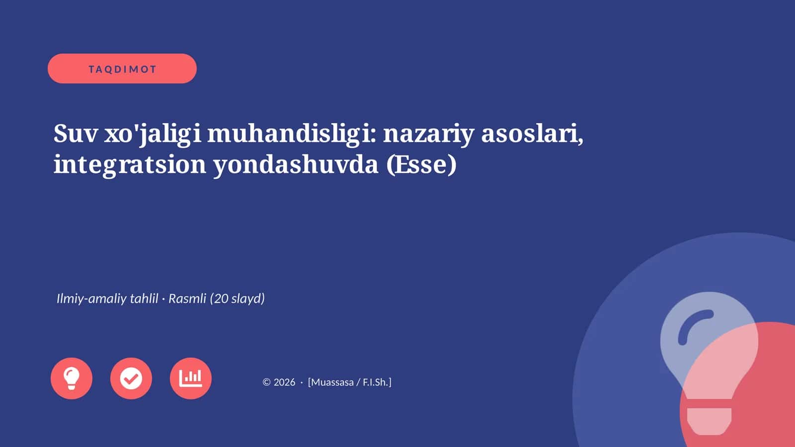 Suv xo'jaligi muhandisligi: nazariy asoslari, integratsion yondashuvda (Esse) 1