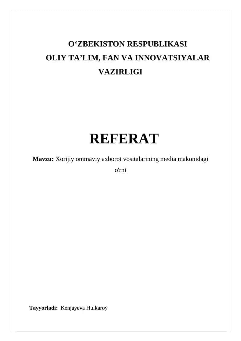 Xorijiy ommaviy axborot vositalarining media makonidagi o'rni 1