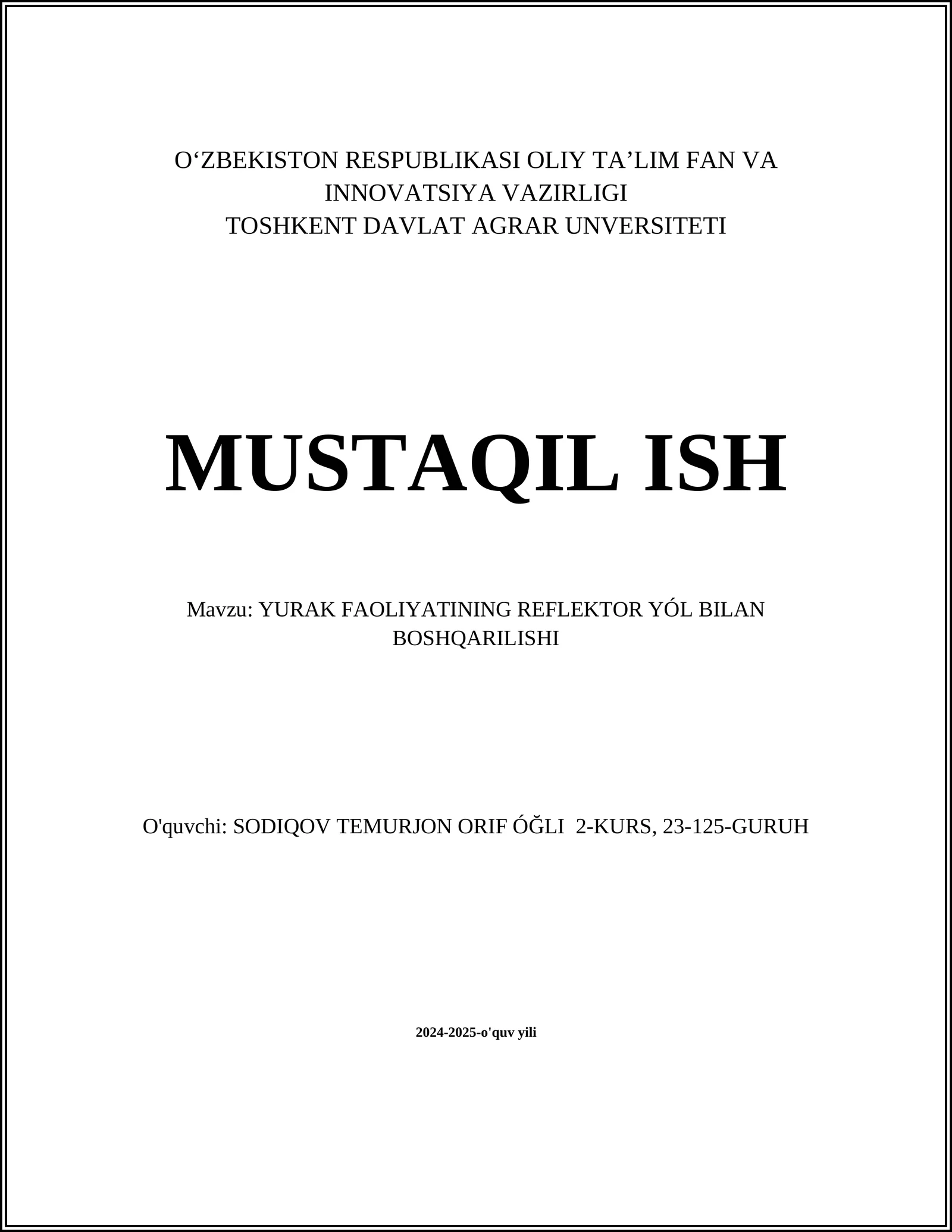 YURAK FAOLIYATINING REFLEKTOR YÓL BILAN BOSHQARILISHI 1