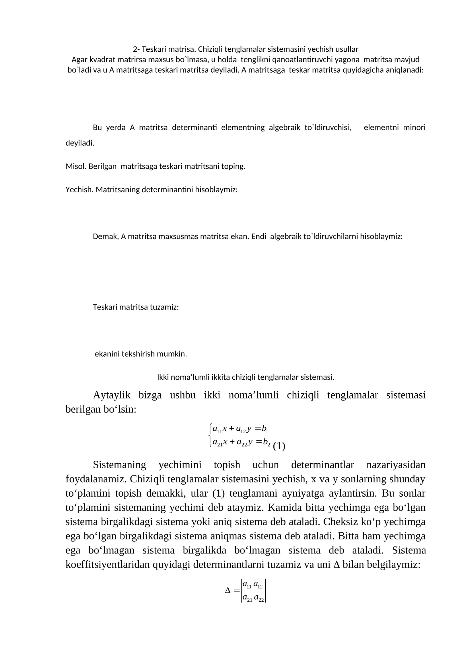 Teskari matrisa 1