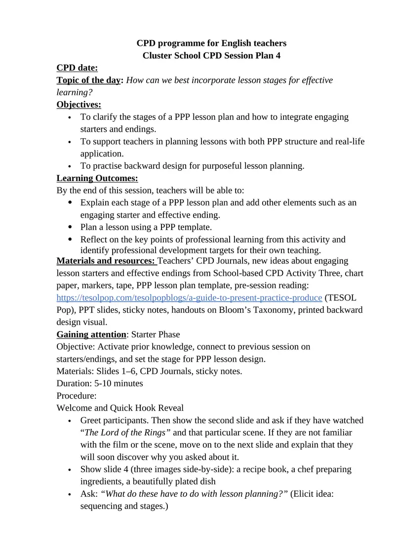 Cluster School CPD Session Plan 4 1