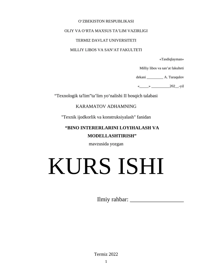BINO INTERERLARINI LOYIHALASH VA MODELLASHTIRISH 1