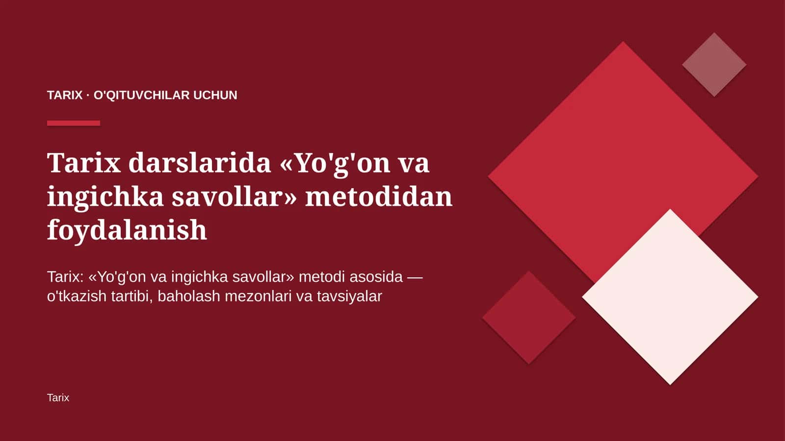 tarix darslarida yo'g'on va ingichka savollar metodidan foydalanish 9346 1