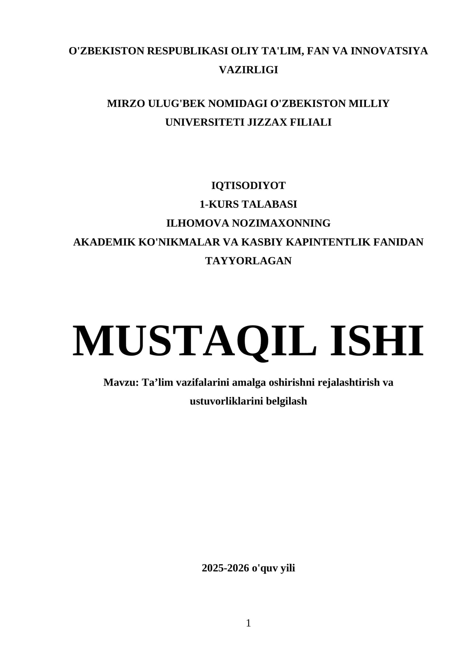 Ta’lim vazifalarini amalga oshirishni rejalashtirish va ustuvorliklarini belgilash 1