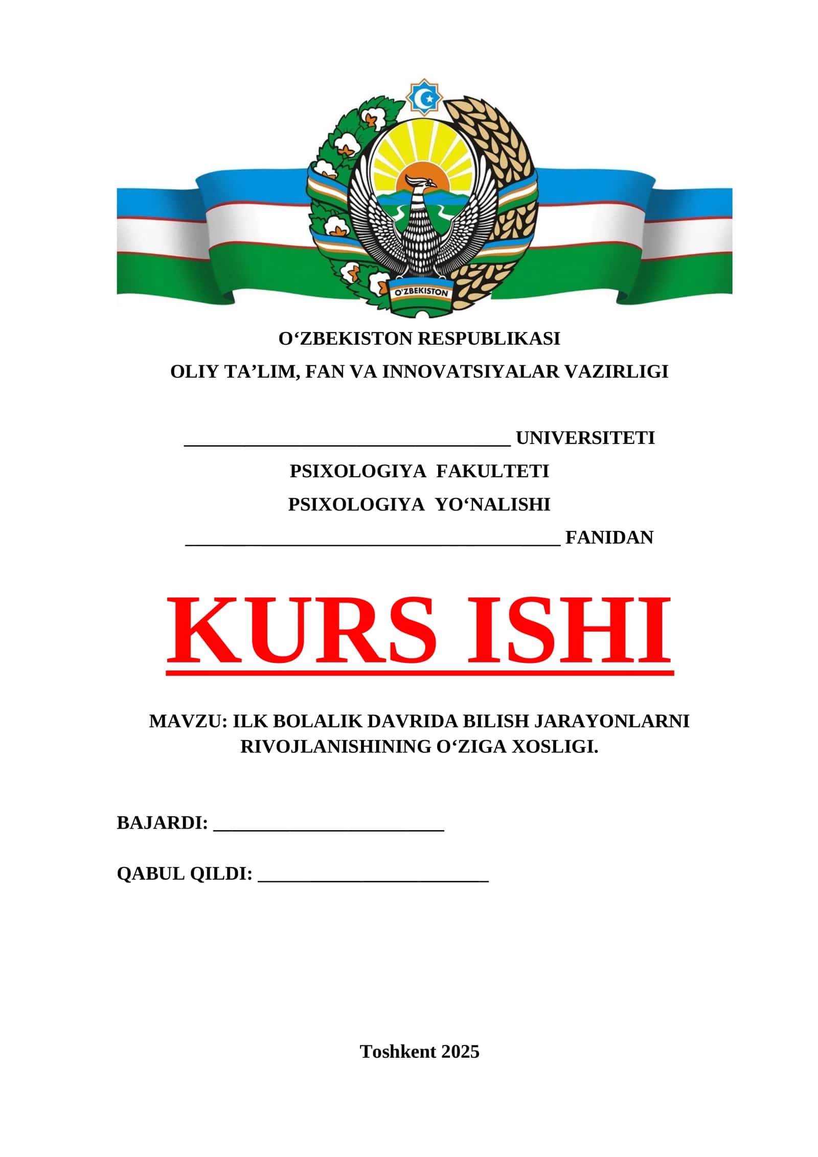 ILK BOLALIK DAVRIDA BILISH JARAYONLARNI RIVOJLANISHINING O‘ZIGA XOSLIGI. 1