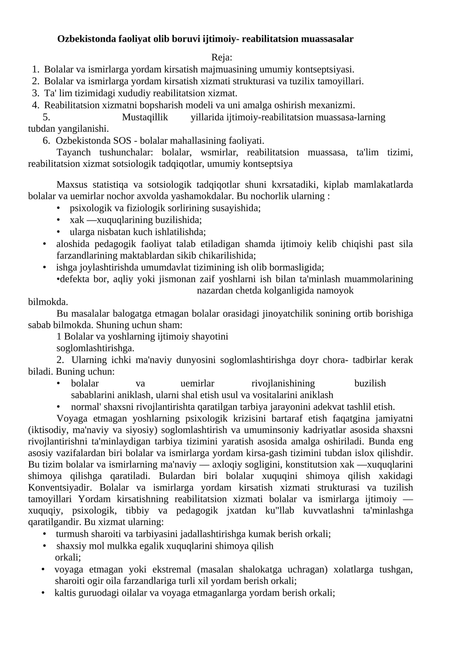 Reabilitatsion muassasalar bo'yicha sotsiologik tadqiqot 1