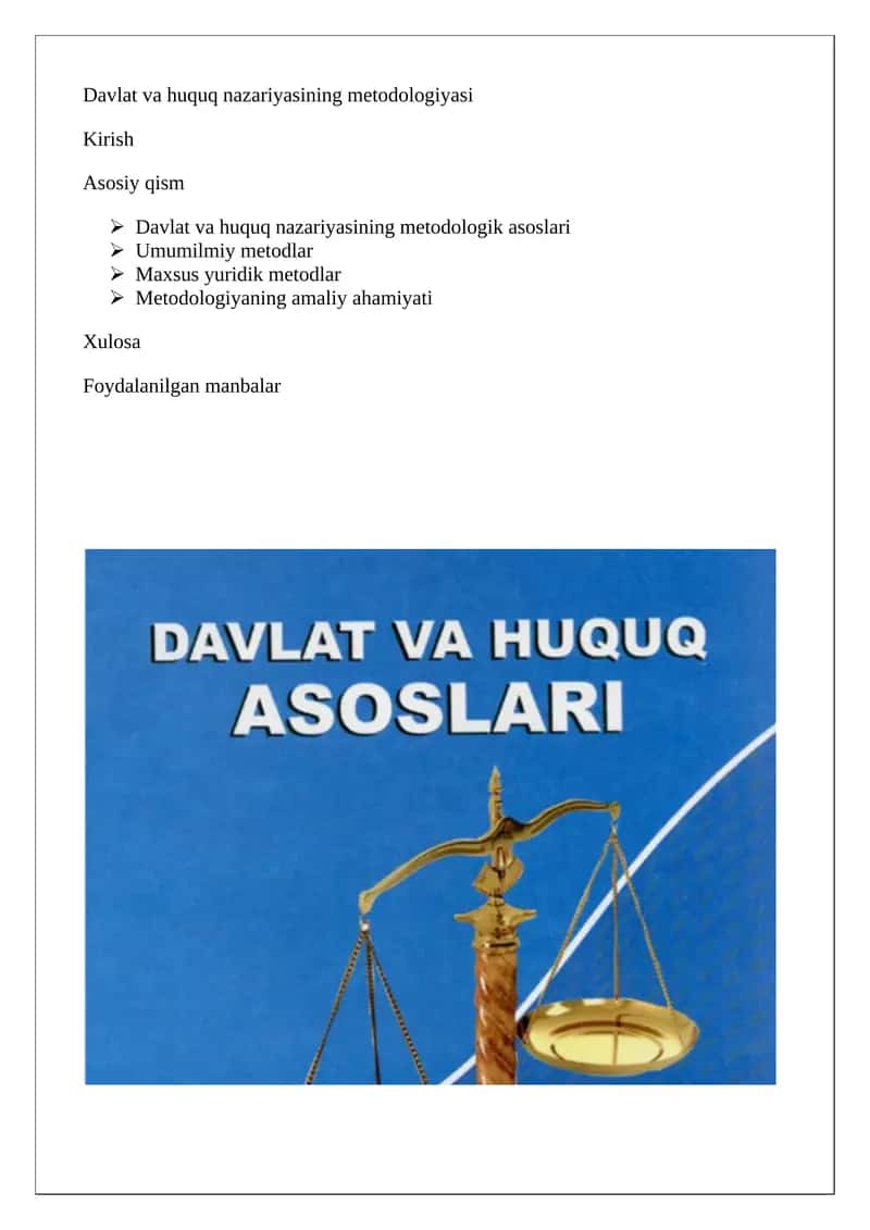 Davlat va huquq nazariyasining metodologik asoslari 1