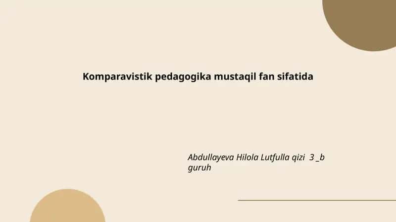 Komparavistik pedagogika mustaqil fan sifatida 1
