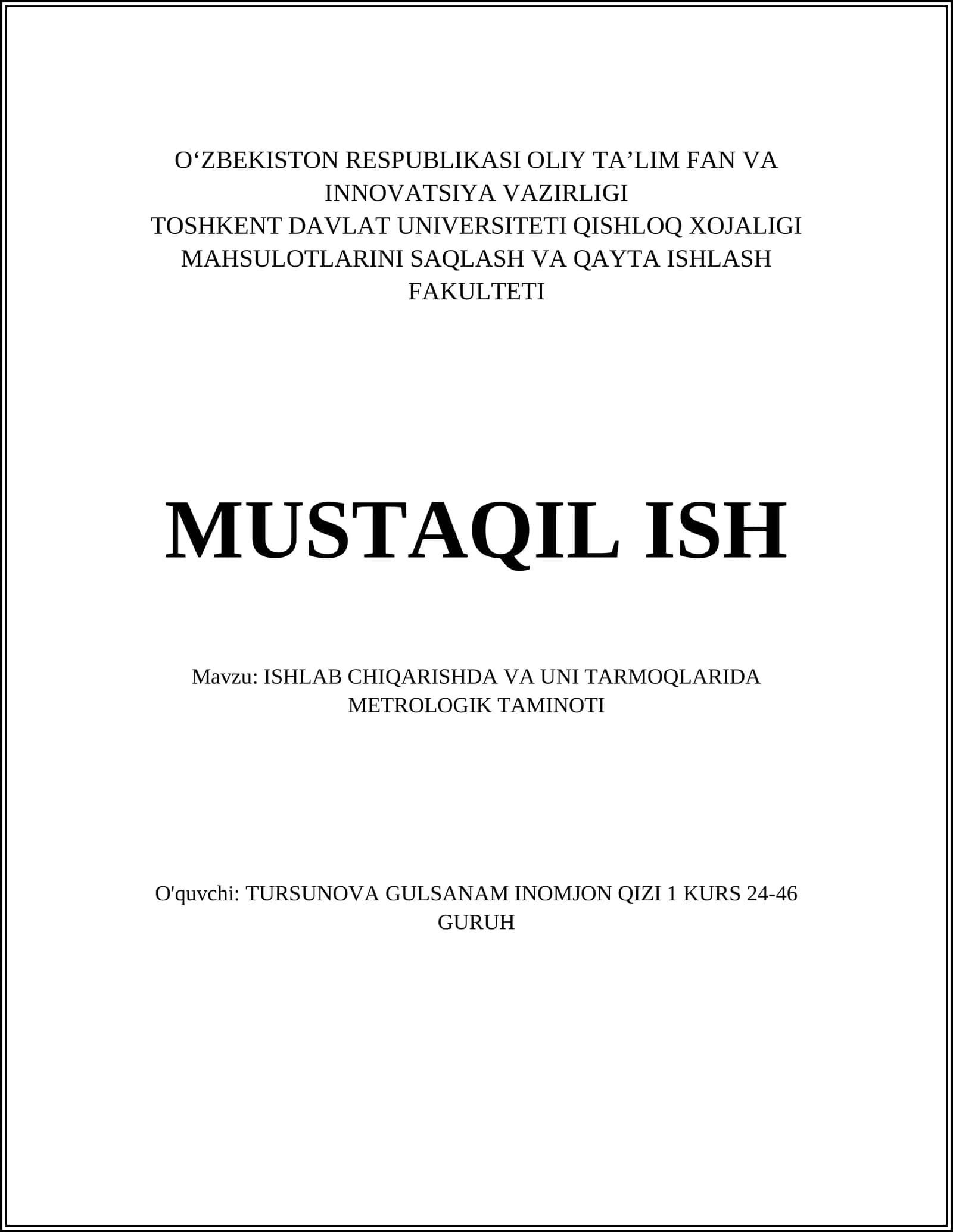 ISHLAB CHIQARISHDA VA UNI TARMOQLARIDA METROLOGIK TAMINOTI 1