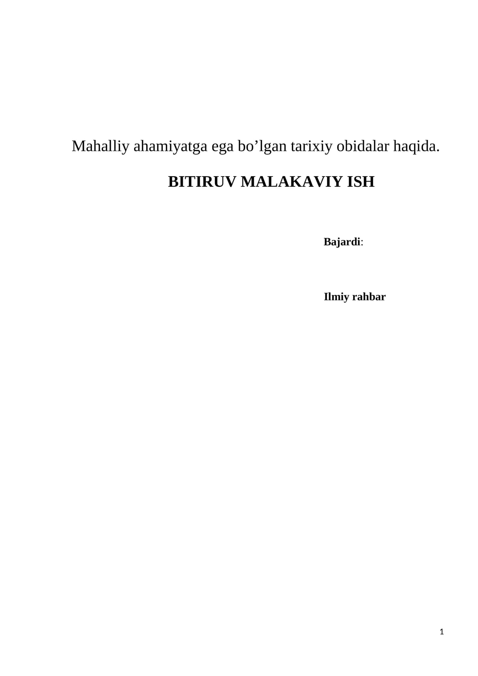Mahalliy ahamiyatga ega bo’lgan tarixiy obidalar haqida. 1