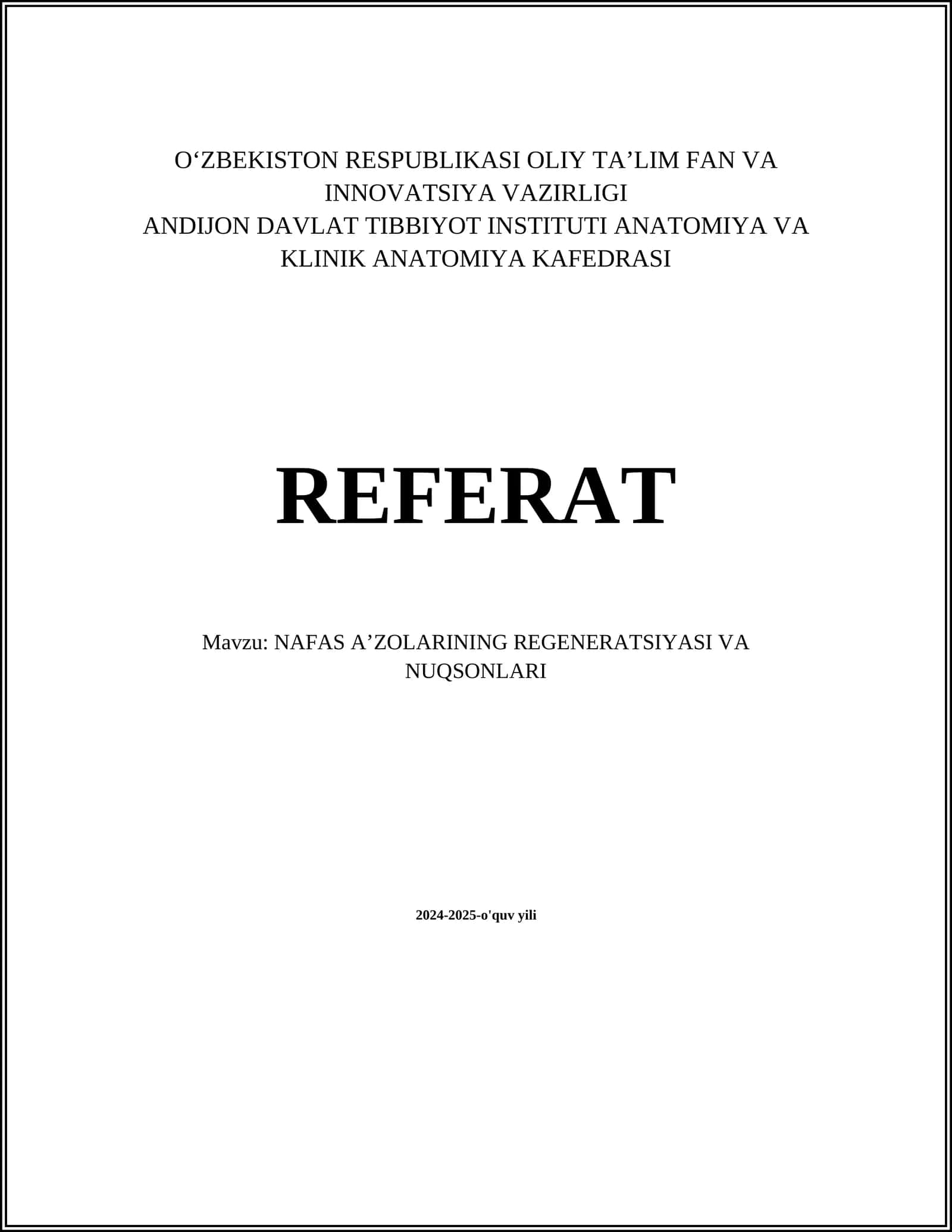 NAFAS AʼZOLARINING REGENERATSIYASI VA NUQSONLARI 1
