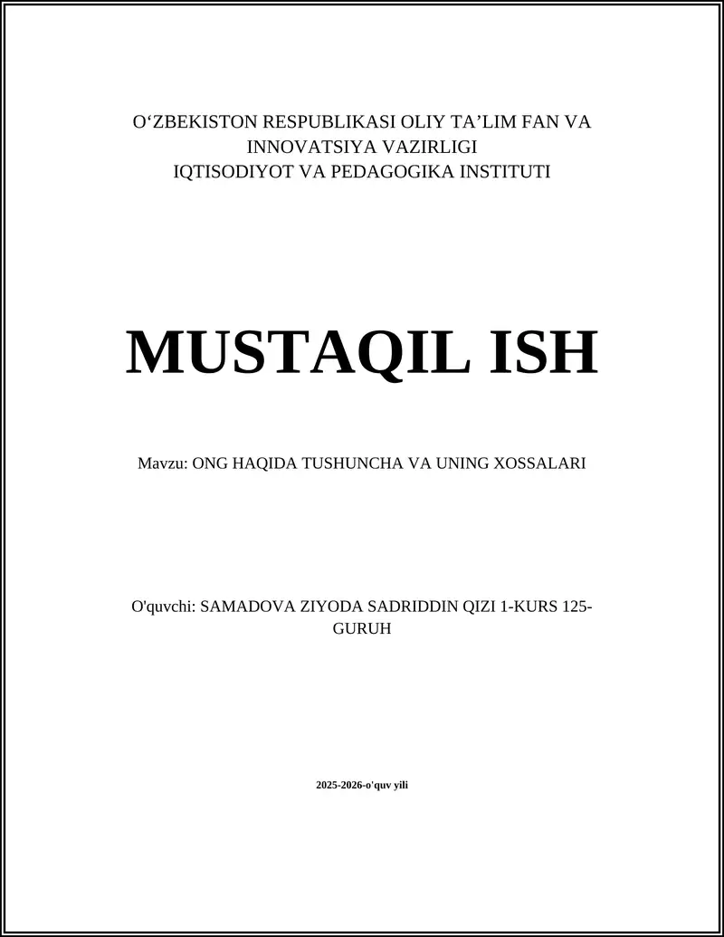 ONG HAQIDA TUSHUNCHA VA UNING XOSSALARI 1