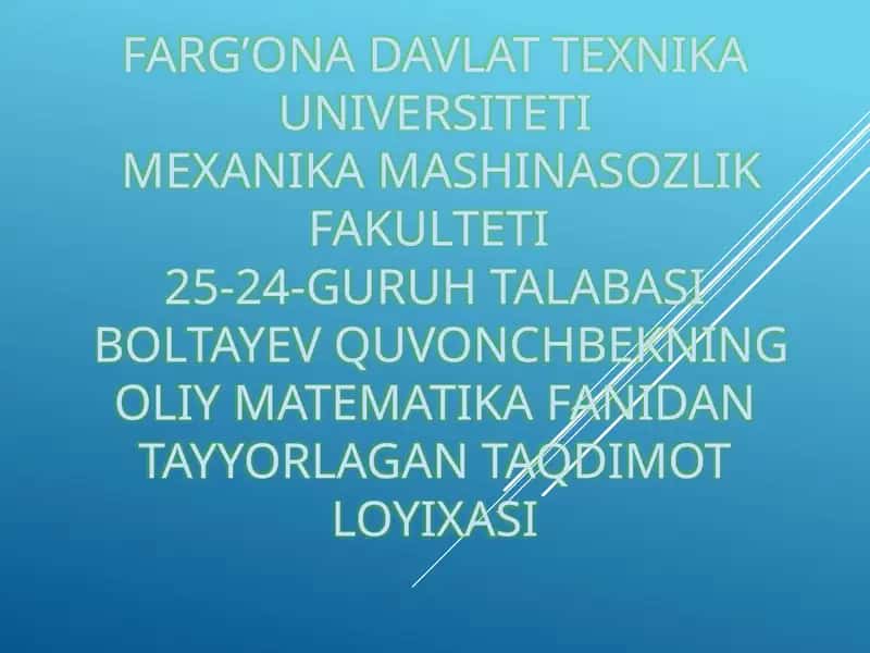 Yuqori tartibli differensial tenglamalar koshi masalasi tartibini pasayish boʻlgan differensial tenglamalar 1
