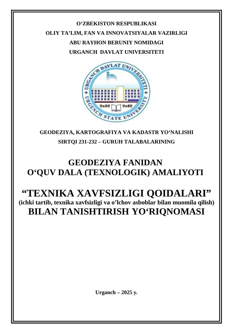TEXNIKA XAVFSIZLIGI QOIDALARI 1