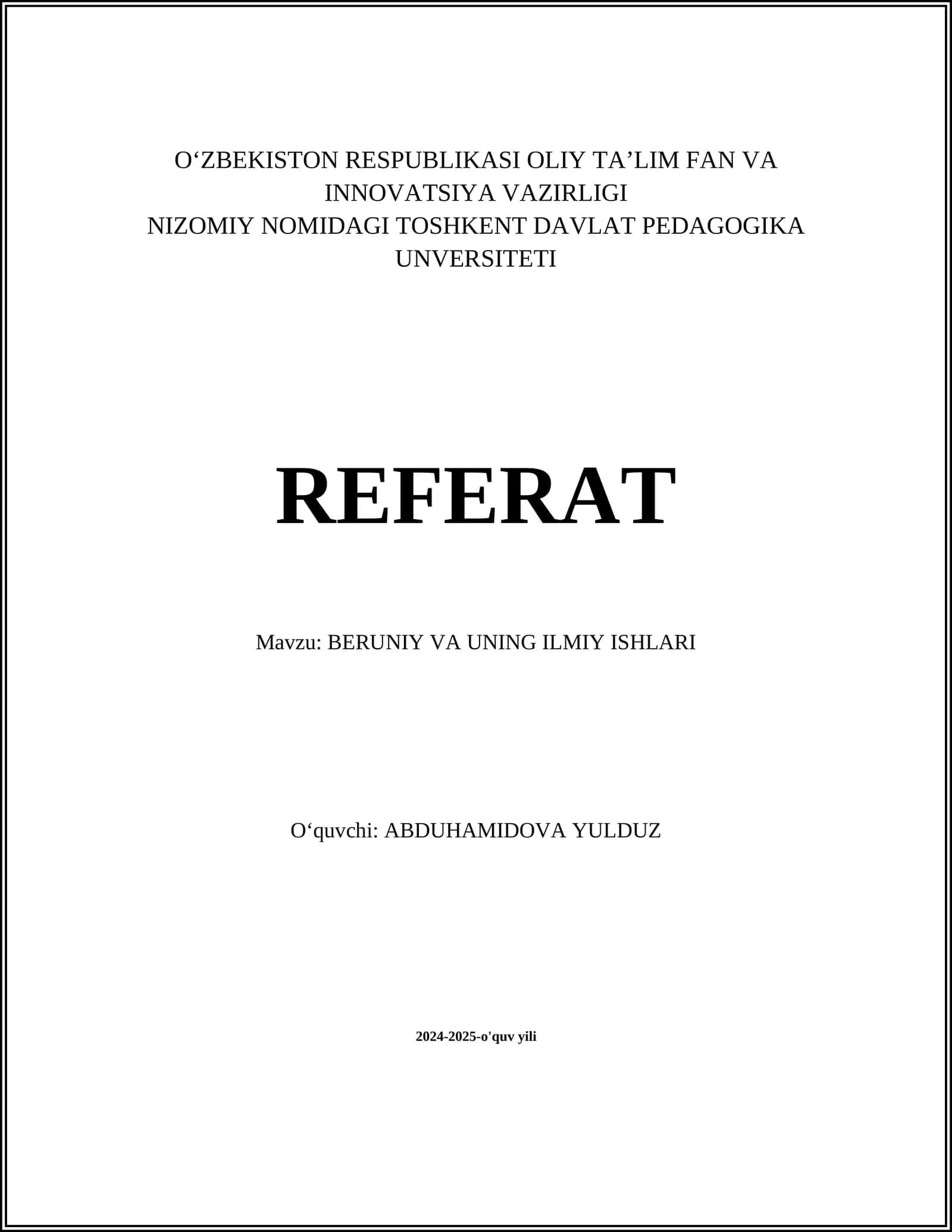 BERUNIY VA UNING ILMIY ISHLARI 1