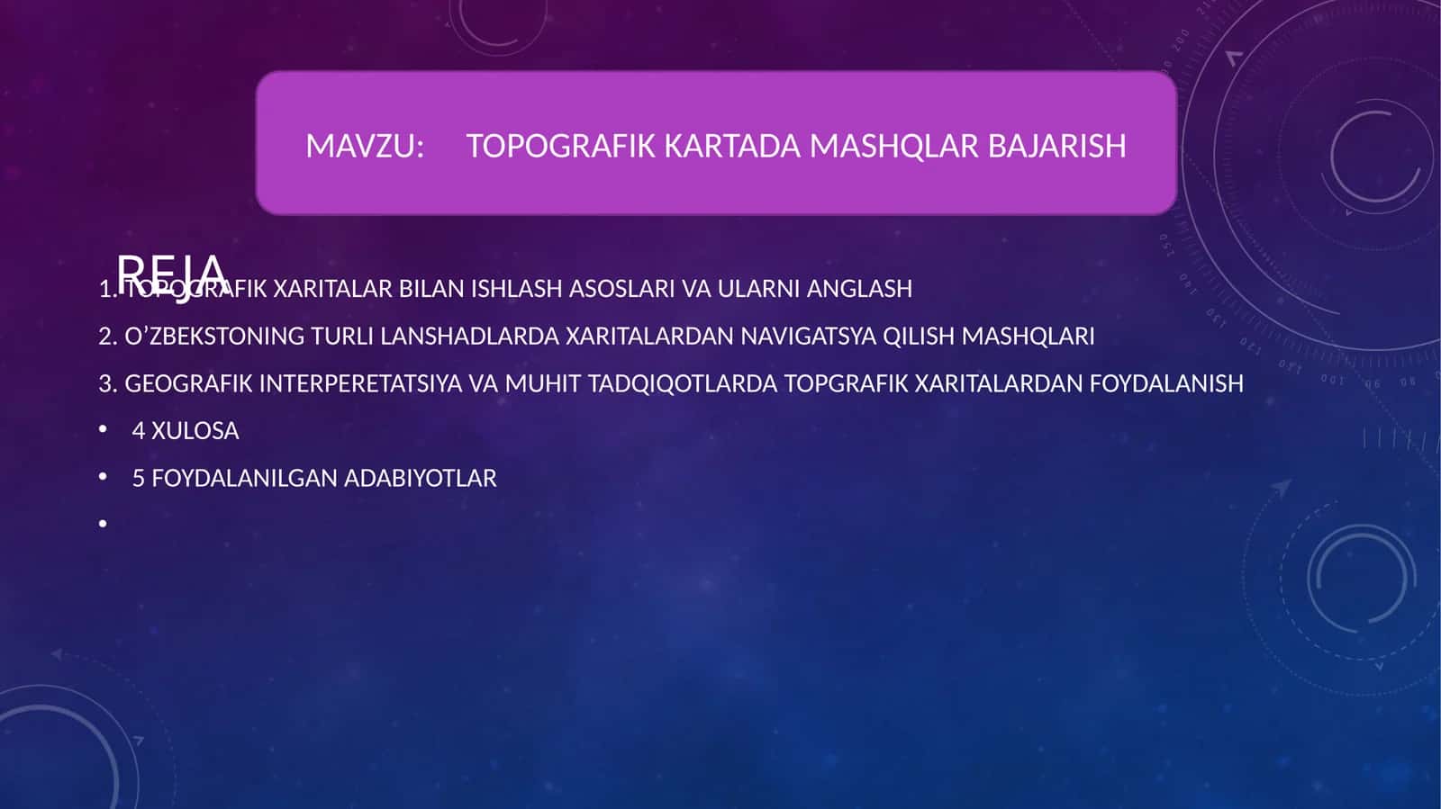 TOPOGRAFIK KARTADA MASHQLAR BAJARISH 1