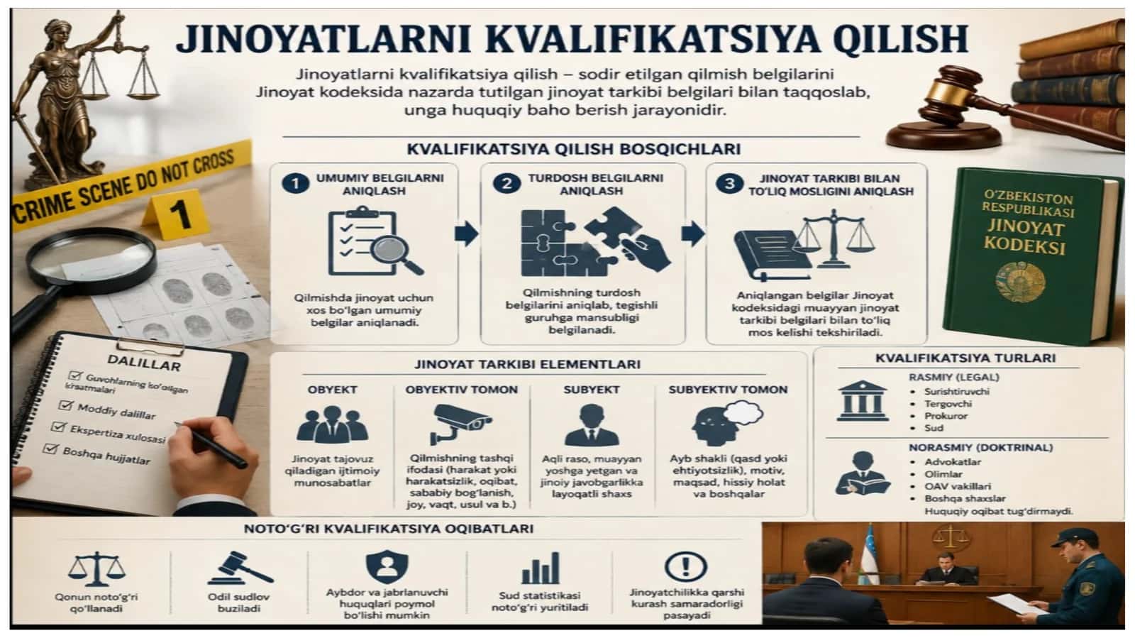 Jinoyatlarni kvalifikatsiya qilish tushunchasi  Mohiyati  Turlari  Bosqichlari  Mantiqiy usullari  Ahamiyati 1