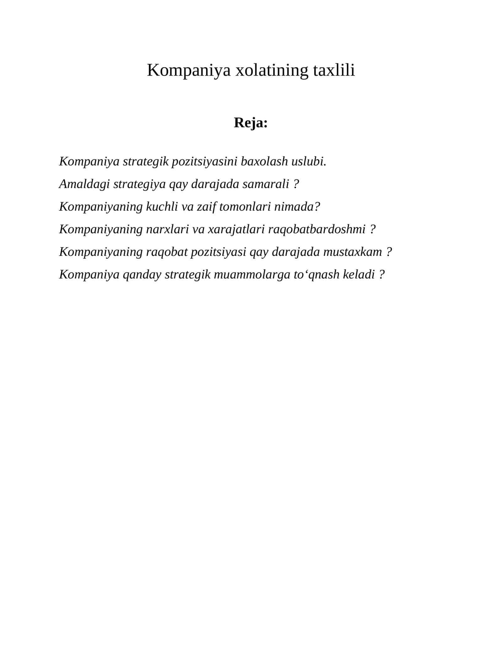 Kompaniya strategik pozitsiyasini baxolash uslubi 1