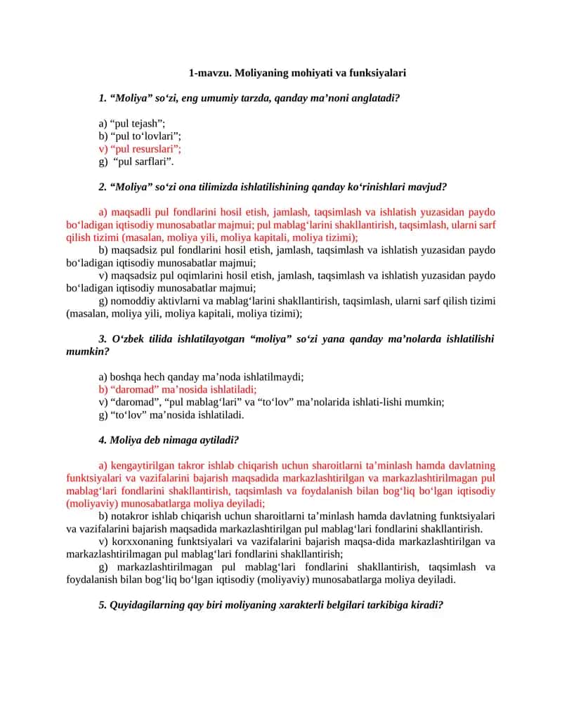 1-mavzu. Moliyaning mohiyati va funksiyalari 1