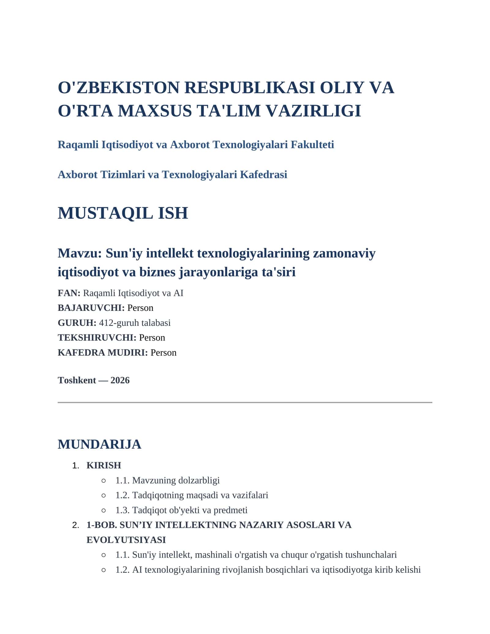 Sun'iy intellekt texnologiyalarining zamonaviy iqtisodiyot va biznes jarayonlariga ta'siri 1