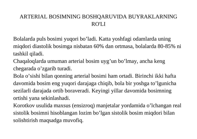 ARTERIAL BOSIMNING BOSHQARUVIDA BUYRAKLARNING RO'LI 1