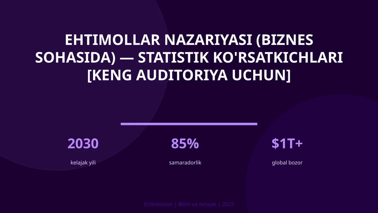EHTIMOLLAR NAZARIYASI (BIZNES SOHASIDA) — STATISTIK KO'RSATKICHLARI [KENG AUDITORIYA UCHUN] 1