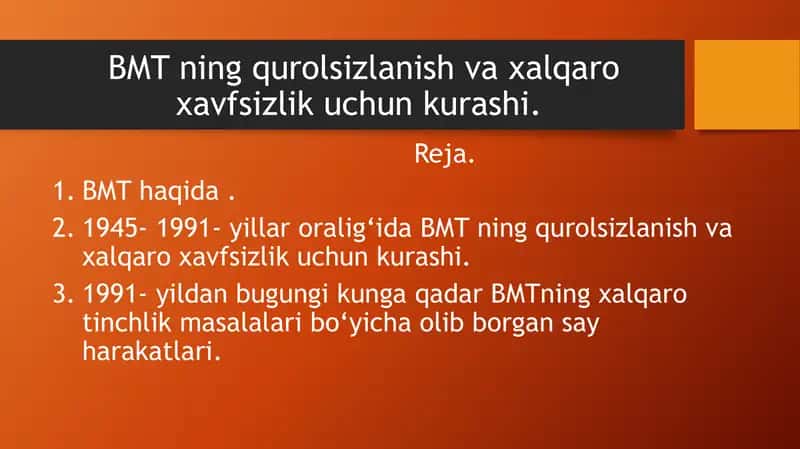 Birlashgan Millatlartashkiloti (BMT)ning xalqaro tinchlik va xavfsizlik uchun kurashi 1