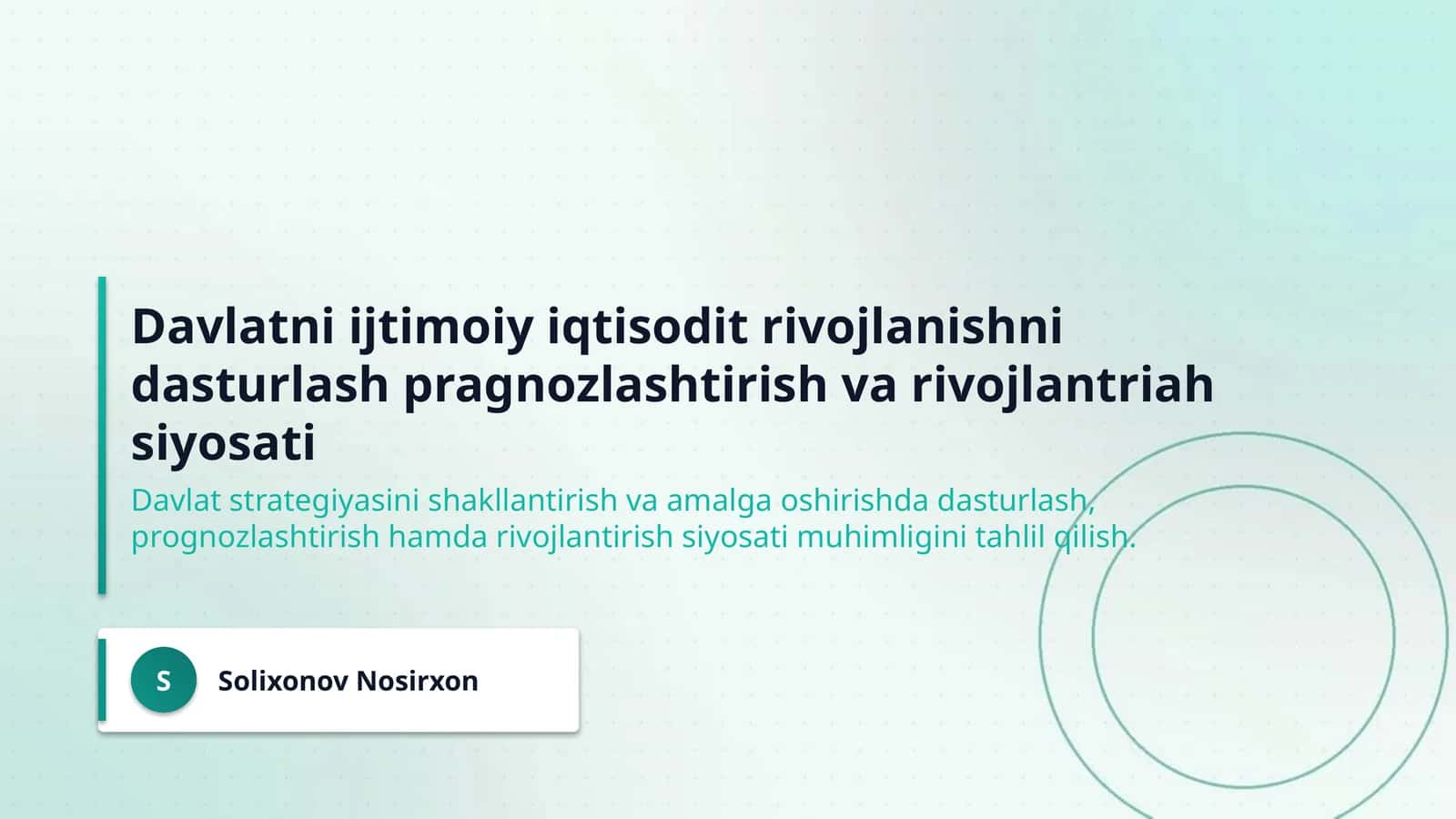Davlatni ijtimoiy iqtisodit rivojlanishni dasturlash pragnozlashtirish va rivojlantriah siyosati 1