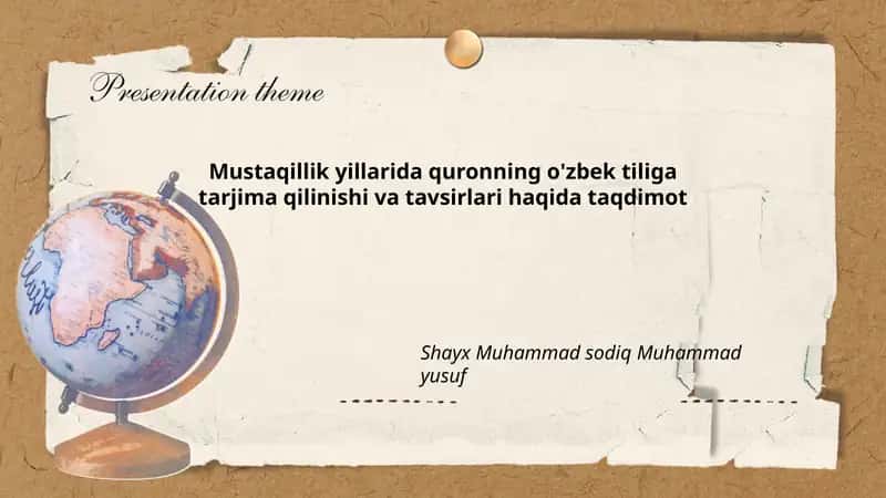 Mustaqillik yillarida quronning o'zbek tiliga tarjima qilinishi va tavsirlari haqida taqdimot 1
