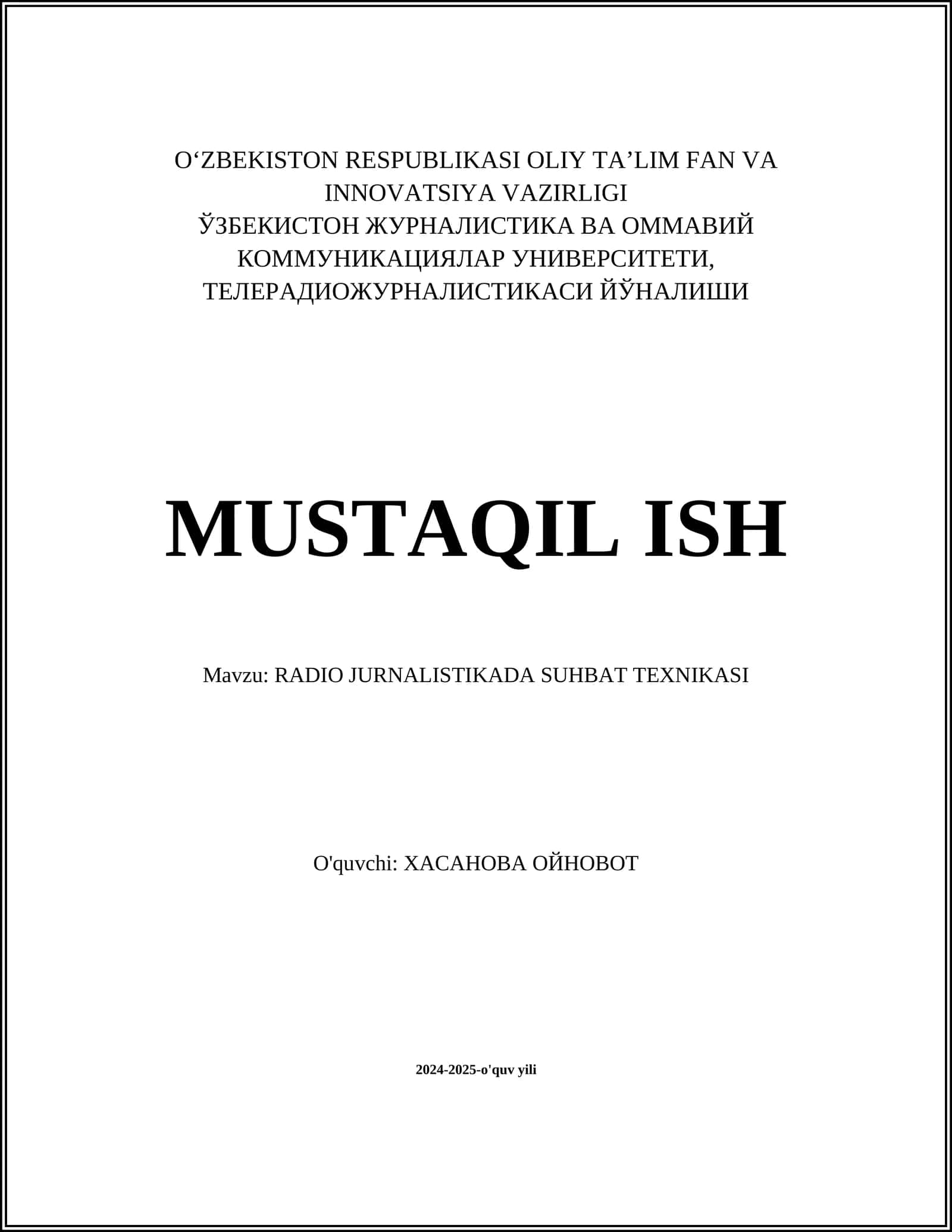 RADIO JURNALISTIKADA SUHBAT TEXNIKASI 1